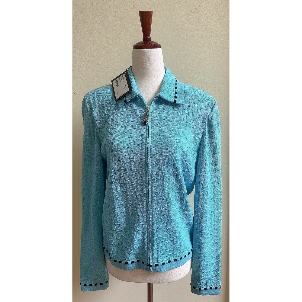 $760 NWT ST.JOHN Tropic Blue Wool Blend Knit Jacket Size 8 Retail